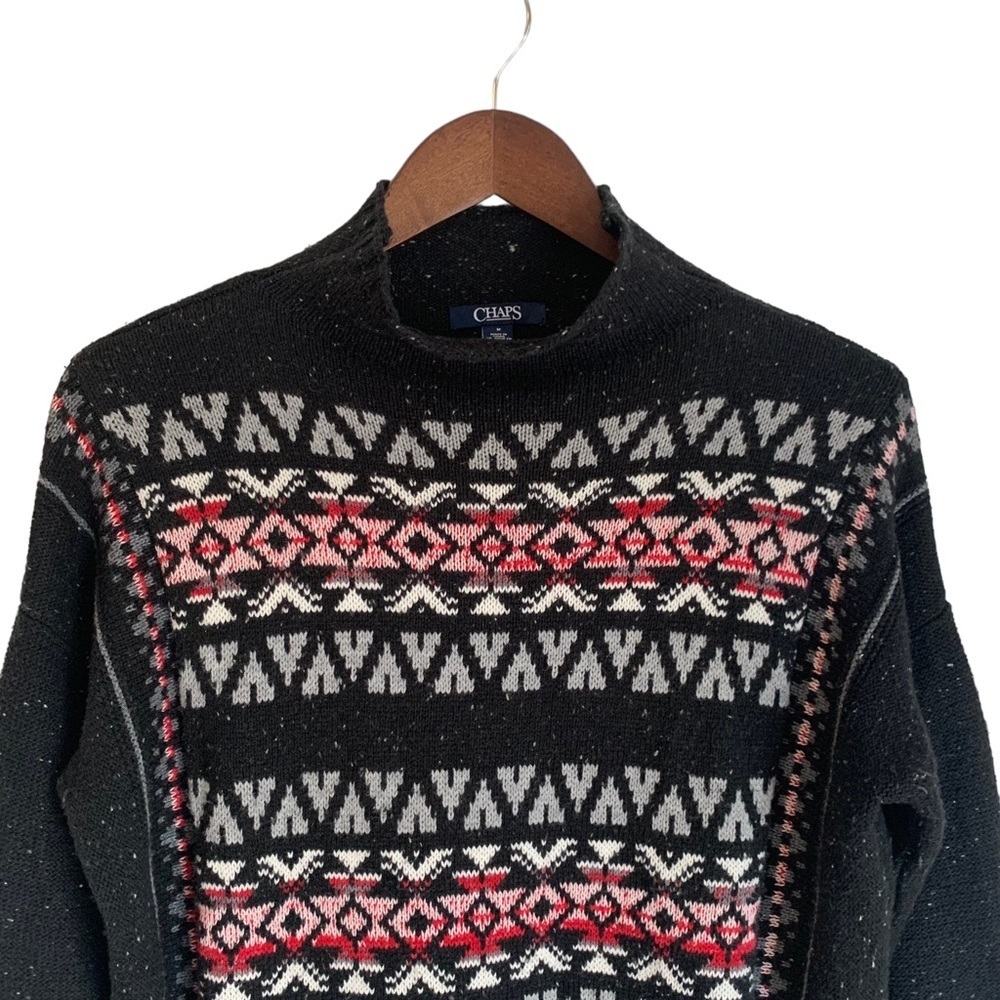 Chaps Women's Mock Neck Fair Isle Sweater Sz M - Picture 7 of 9